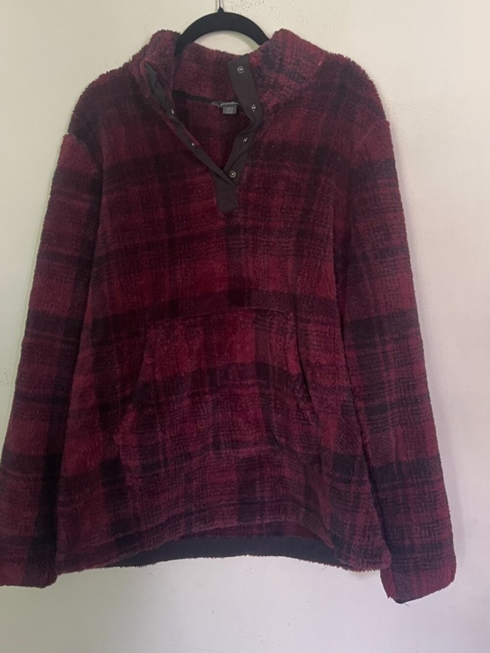 Sherpa Fleece Pemba Snap Pullover XL Eddie Bauer Cranberry Black Soft Warm T3